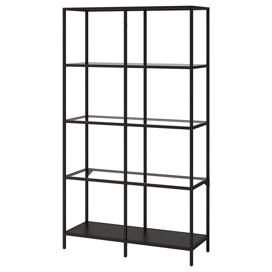 Moet weg! - IKEA VITTSJÖ Stellingkast - Zwart metaal/Glas, Huis en Inrichting, Ophalen, Zo goed als nieuw