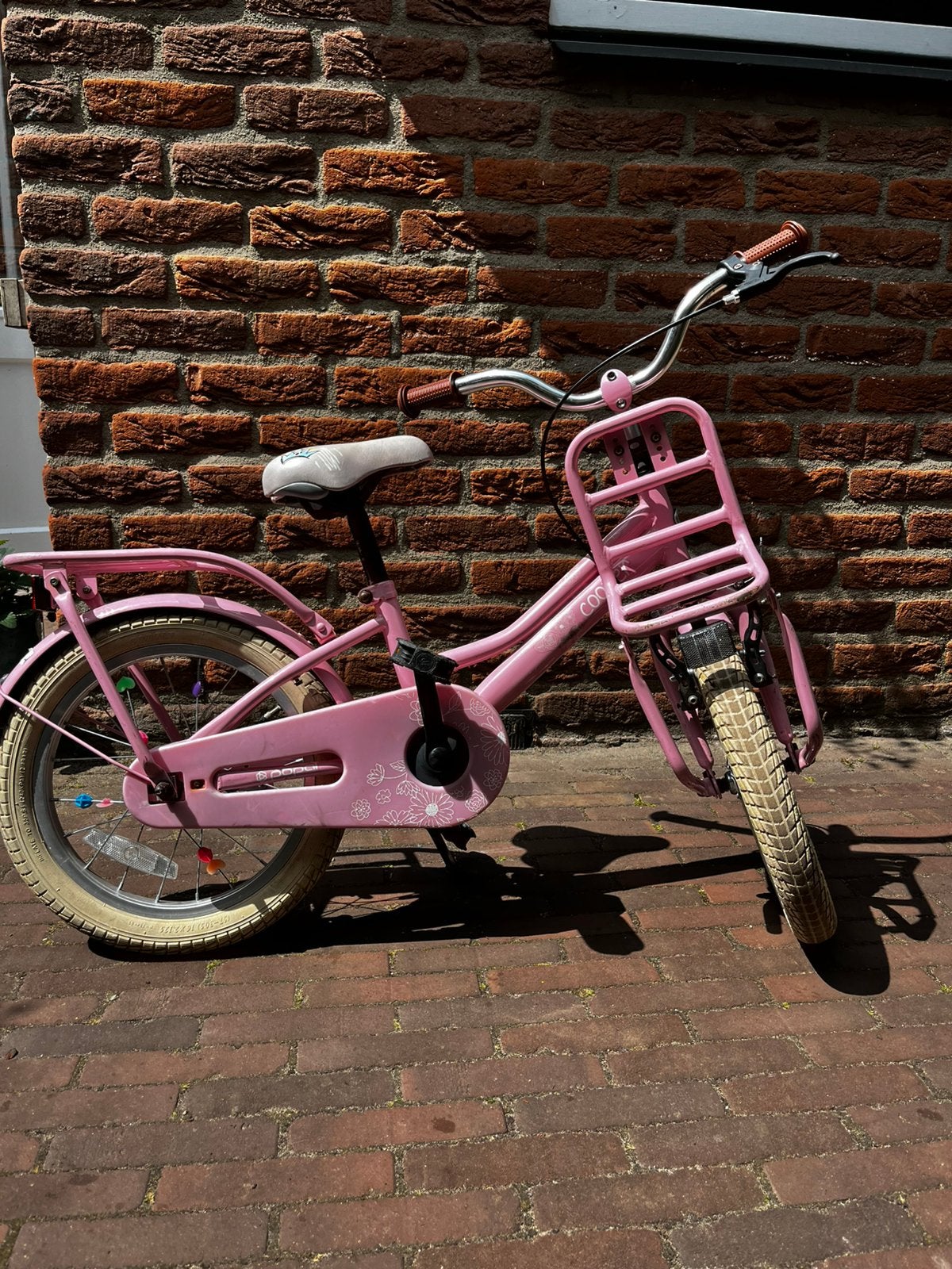 Pop cooper meisjesfiets 16 inch roze goede staat, Ophalen, Terugtraprem, 16 inch, Handrem