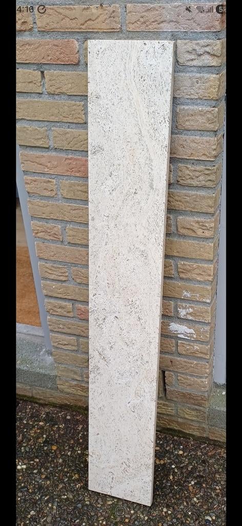 Bieden 3 travertin/natuursteen venstrbank crème 123x20x2 cm, Ophalen, Gebruikt
