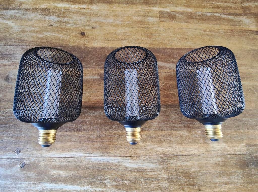 3x LED lamp - 3standen - E27 - zwart gaas, Led-lamp, Gebruikt, Minder dan 30 watt, Modern