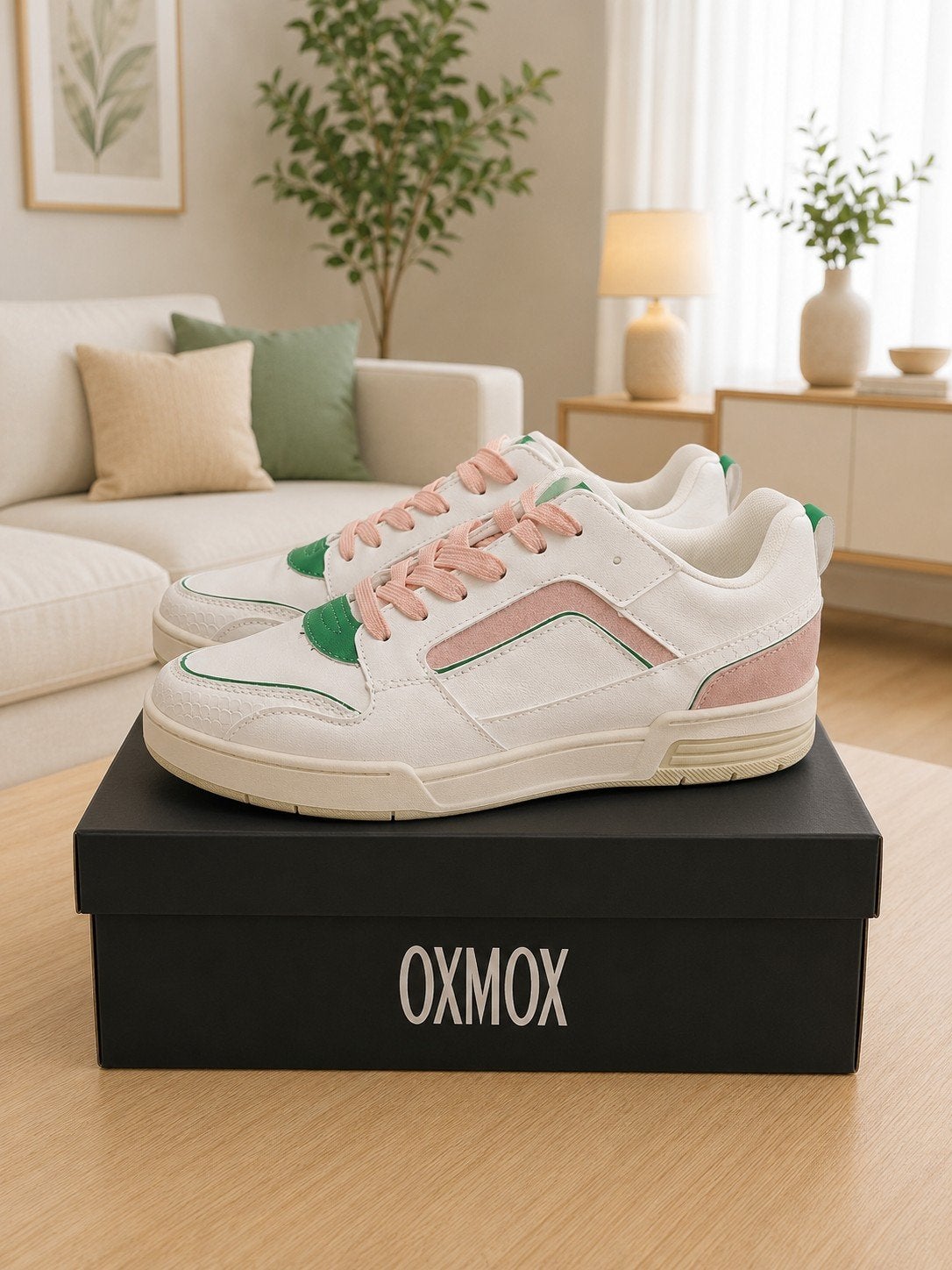 Trendy witte/roze/groene sneakers - Maat 41, Oxmox, Wit, Nieuw, Ophalen of Verzenden