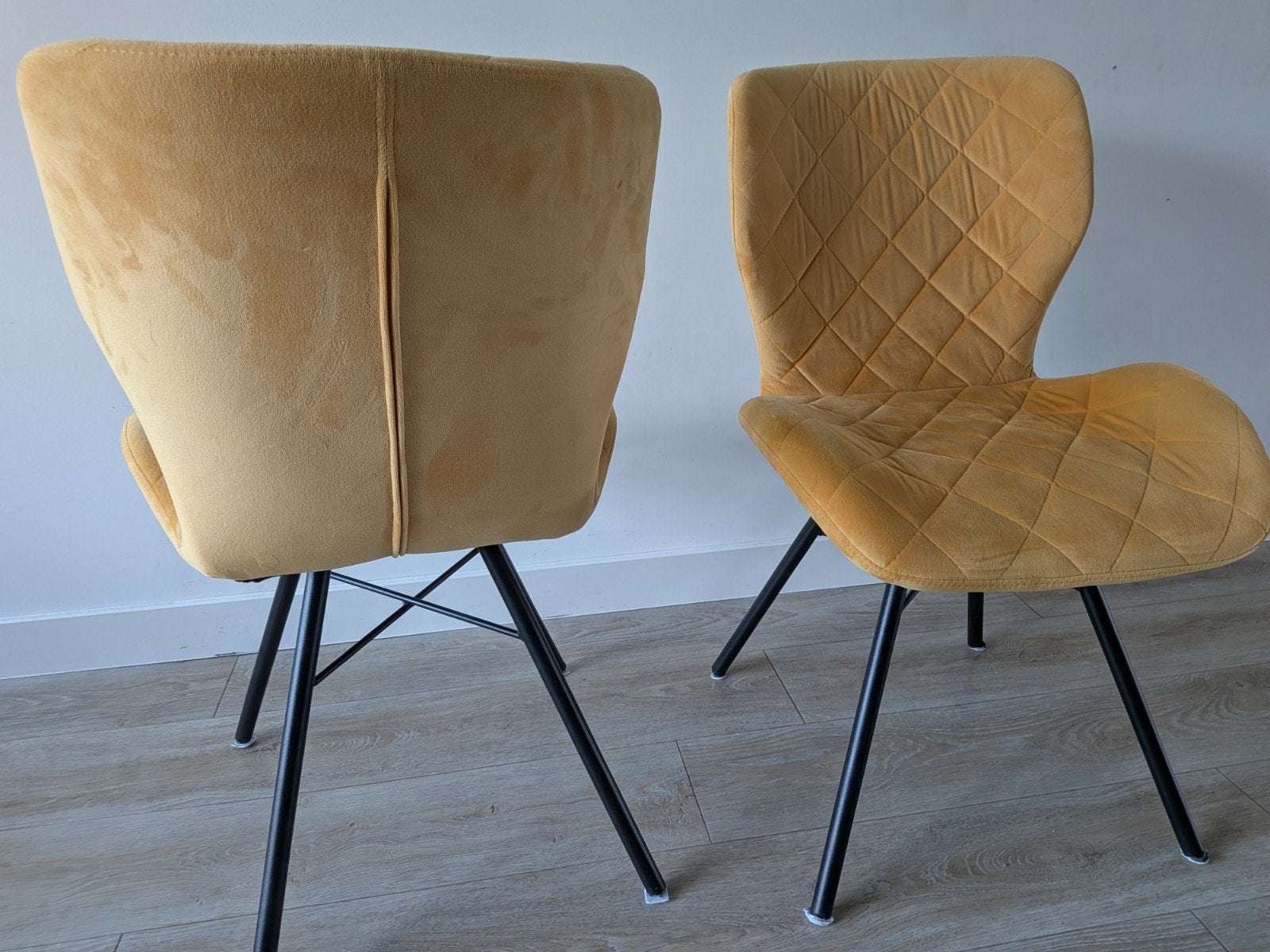 Set van 2 okergele eetkamerstoelen, gestoffeerd, Ophalen, Gebruikt, Twee, Overige kleuren