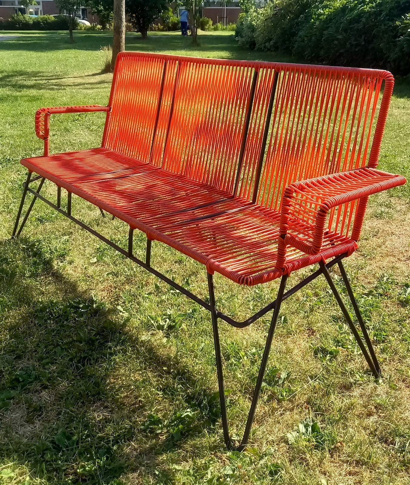 Originele vintage jaren 60 spaghetti tuinbank, Tuin en Terras, Tuinbanken, Ophalen of Verzenden, Gebruikt, Plastic