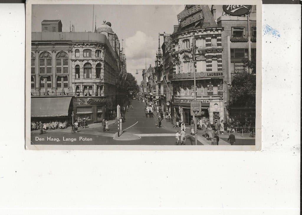 Den Haag Lange Poten Panorama met Heck J van der Hoek 1950, Ophalen of Verzenden, 1940 tot 1960, Gelopen, Zuid-Holland