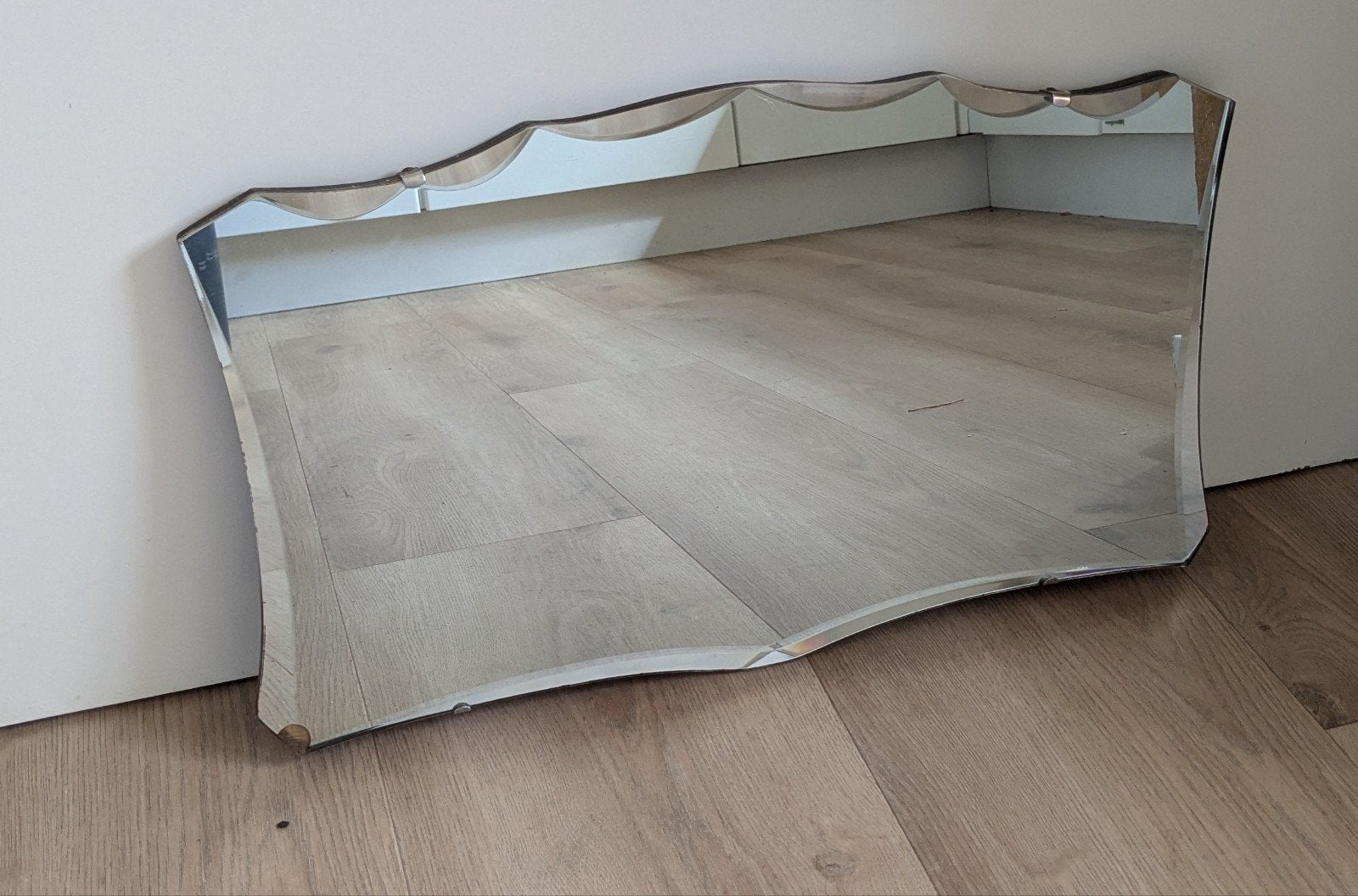 oude spiegel met facet geslepen rand - 55x32 cm, Ophalen of Verzenden, 50 tot 100 cm, Minder dan 100 cm