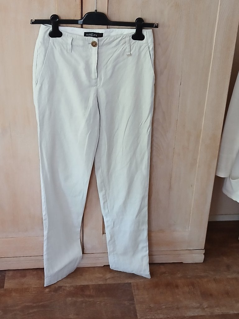 Marccain lichtgrijze zomerbroek N1, Kleding | Dames, Broeken en Pantalons, Ophalen of Verzenden, Zo goed als nieuw, Maat 34 (XS) of kleiner