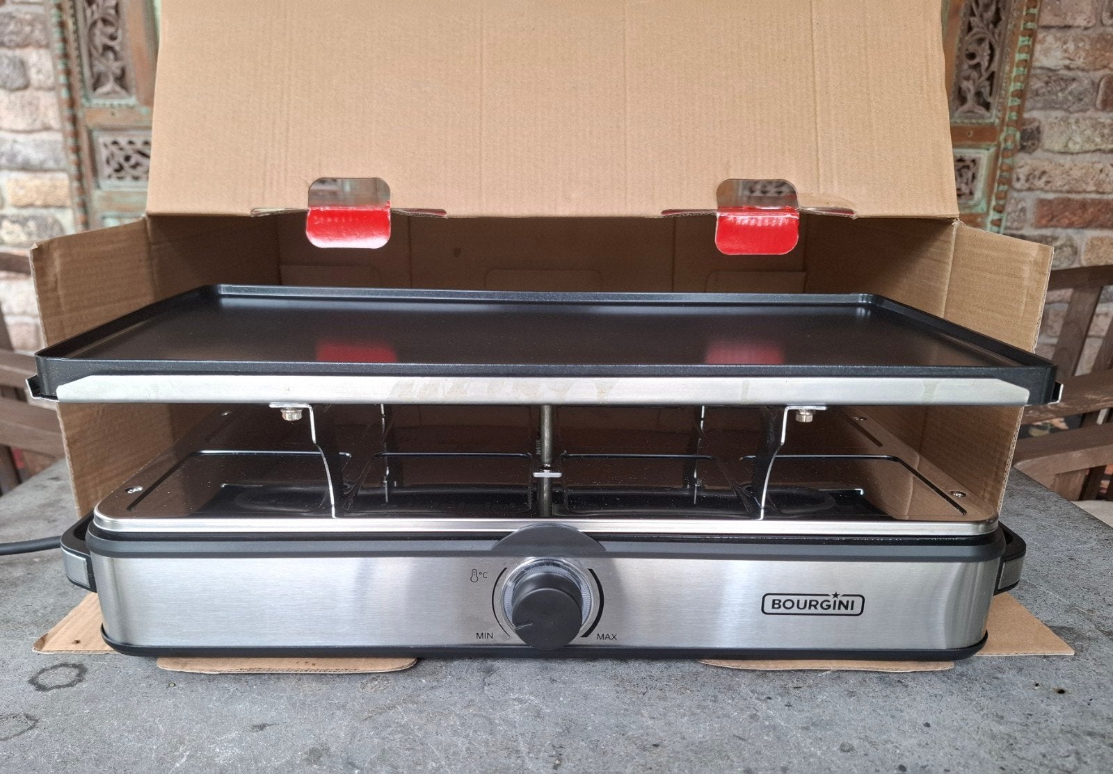 Bourgini gourmet raclette stel dubbelzijdige gril & bakplaat, Ophalen of Verzenden, Zo goed als nieuw, 8 personen of meer