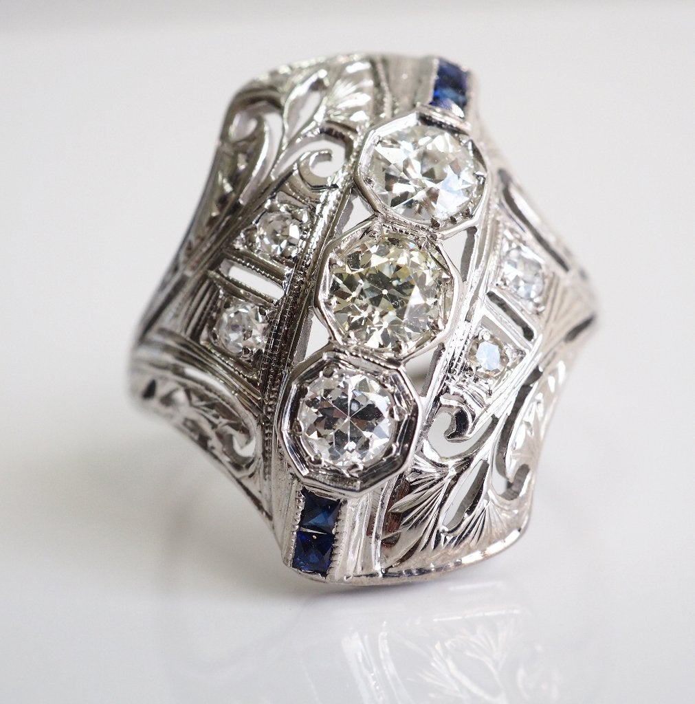 18 krt witgouden ring met 3 grote bolsjewiek diamanten, Ophalen of Verzenden, Goud, Ring, Met edelsteen