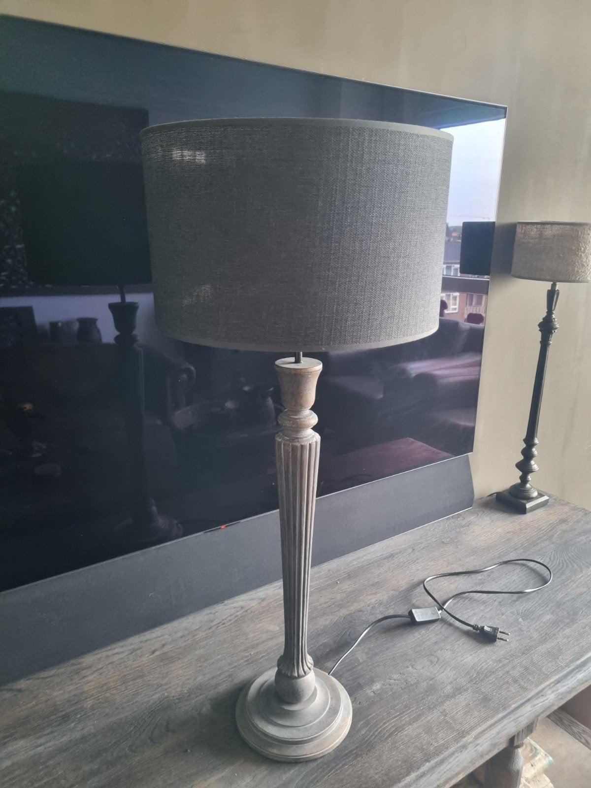 Hoffz Interieur Tafellamp met Grijze Kap, Ophalen, 50 tot 75 cm, Zo goed als nieuw, Stof