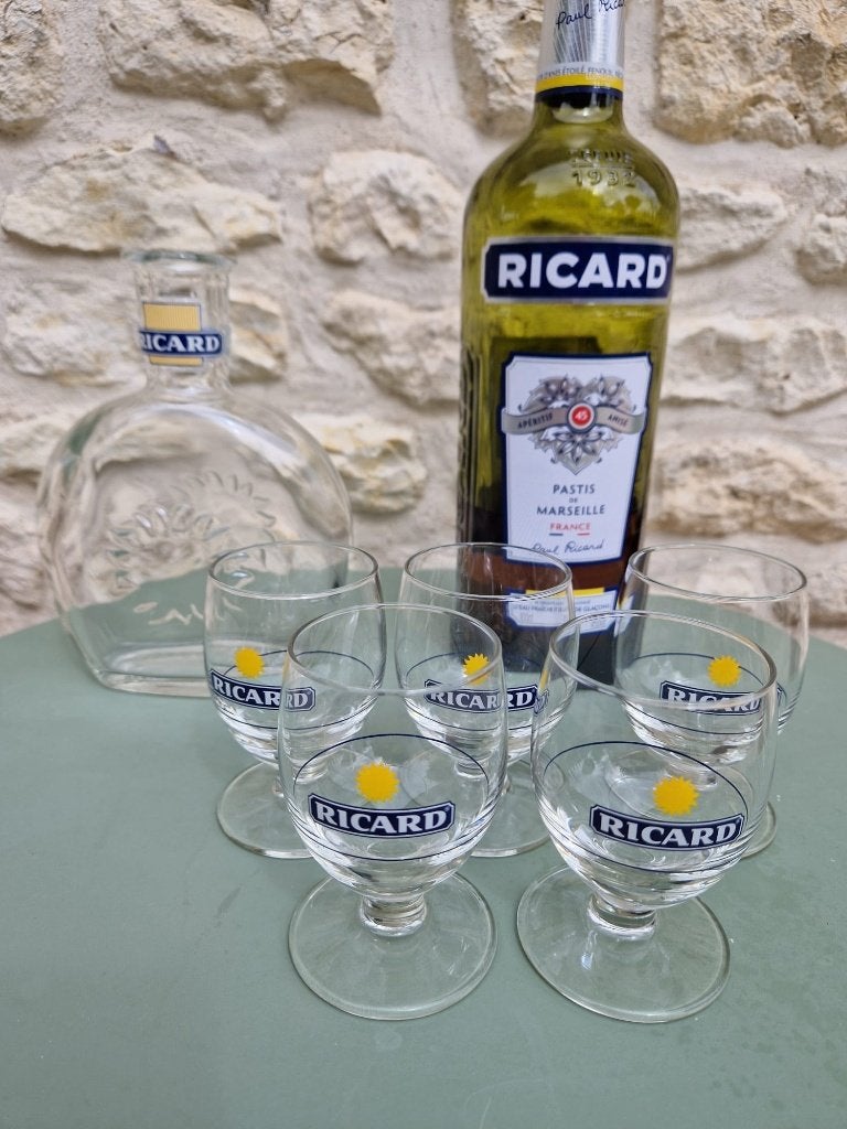 Vintage Paul Ricard set – 5 glazen + originele waterkan, Ophalen of Verzenden, Zo goed als nieuw, Overige typen