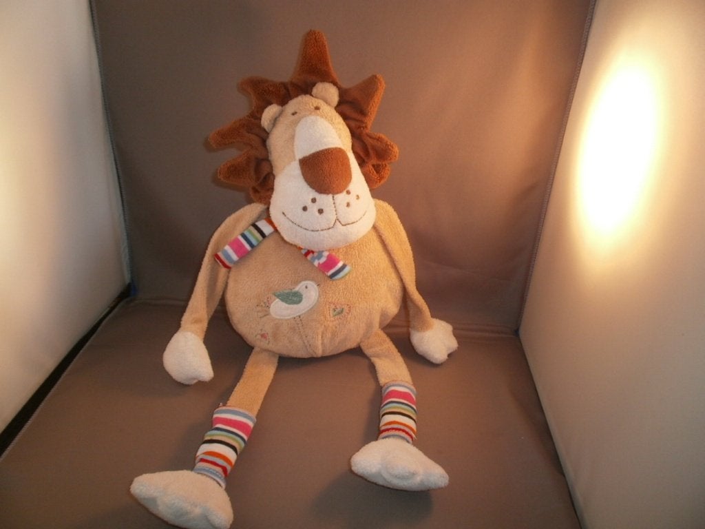 Bremel leeuw bruin/crème wit velours vogel op buik 45 cm Met, Overige merken, Nieuw, Wasbaar, Ophalen of Verzenden