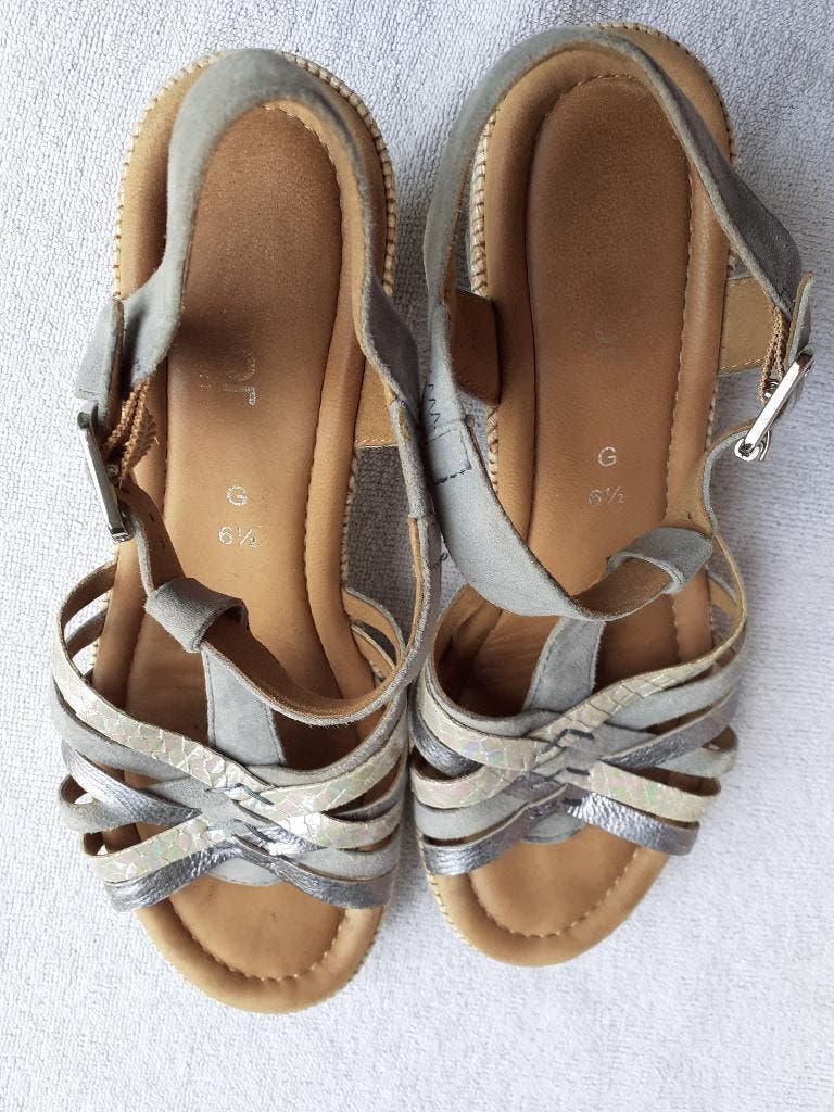 leren sandalen met sleehak maat 6,5, maat 40 Gabor, Gabor, Grijs, Gedragen, Sandalen of Muiltjes