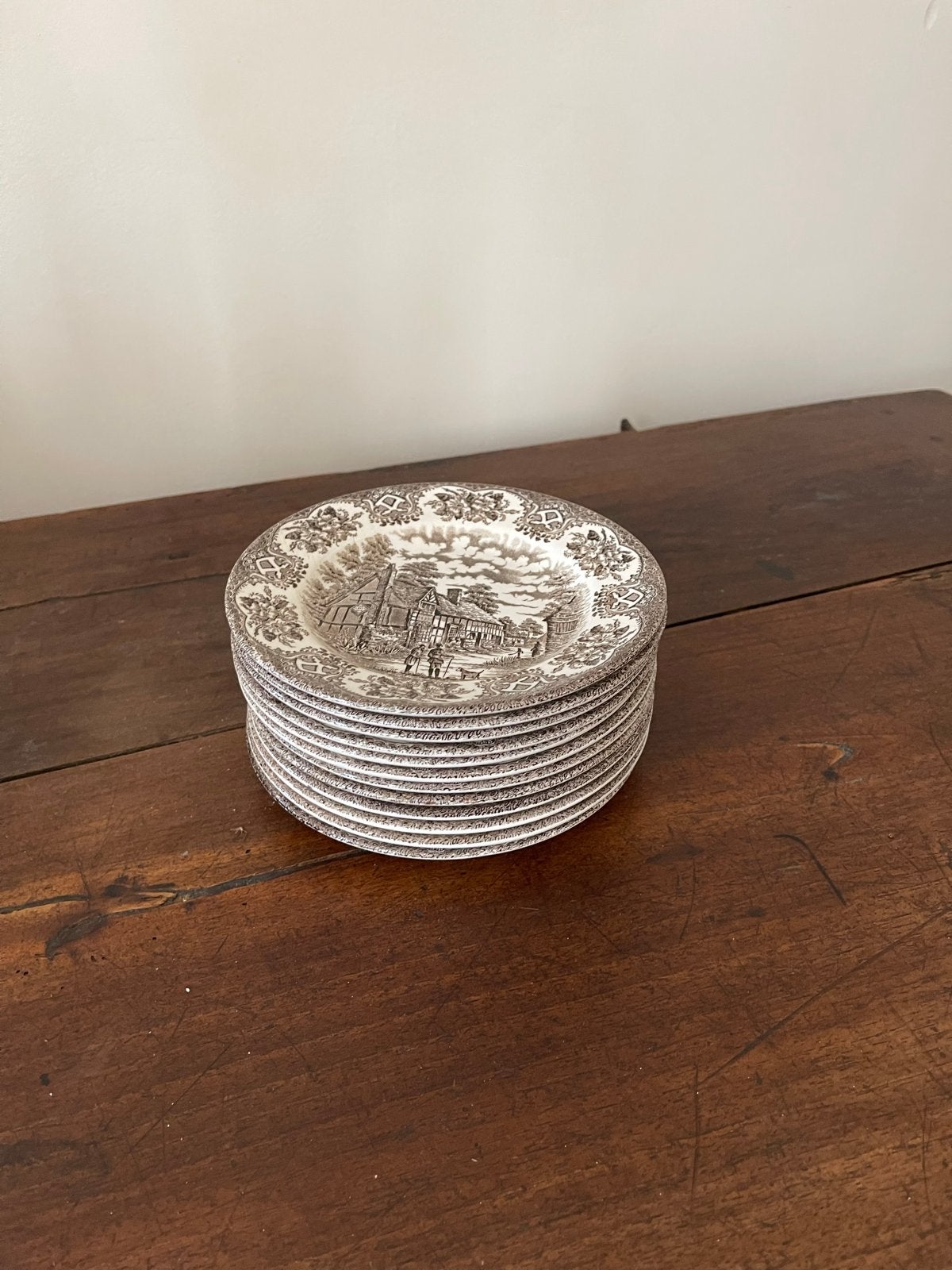 Set van 12 Staffordshire Ironstone gebaks schoteltjes, bruin, Ophalen of Verzenden