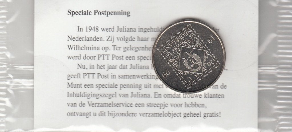 Nederland speciale postpenning 1999 afb. Inhuldigingszegel, Ophalen of Verzenden, Overige materialen, Nederland