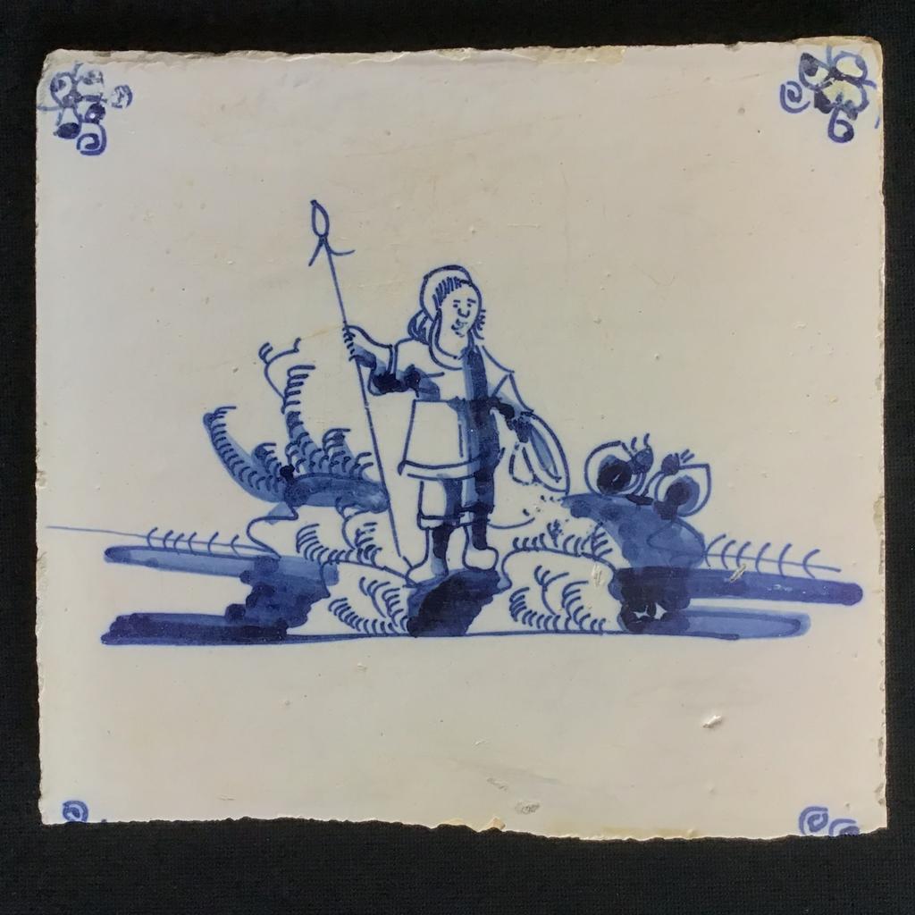 Antiek aardewerk tegel herder - Delfts blauw - 17de eeuw, Antiek en Kunst, Ophalen of Verzenden