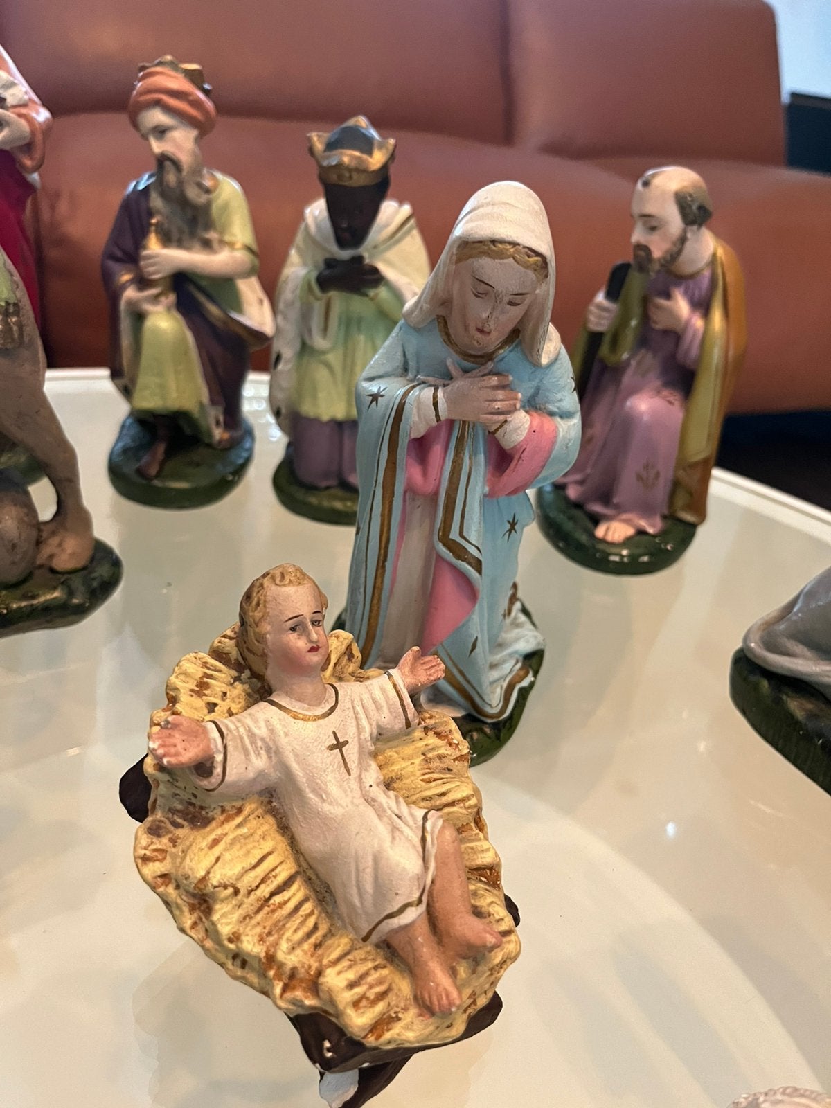 Oude handbeschilderde kerststal / kerstgroep italiaans, Ophalen of Verzenden, Zo goed als nieuw