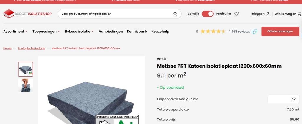 Metrisse PRT isolatieplaten 1200x600x60 mm - 240 stuks, Doe-het-zelf en Verbouw, Isolatie en Afdichting, Ophalen, Overige materialen