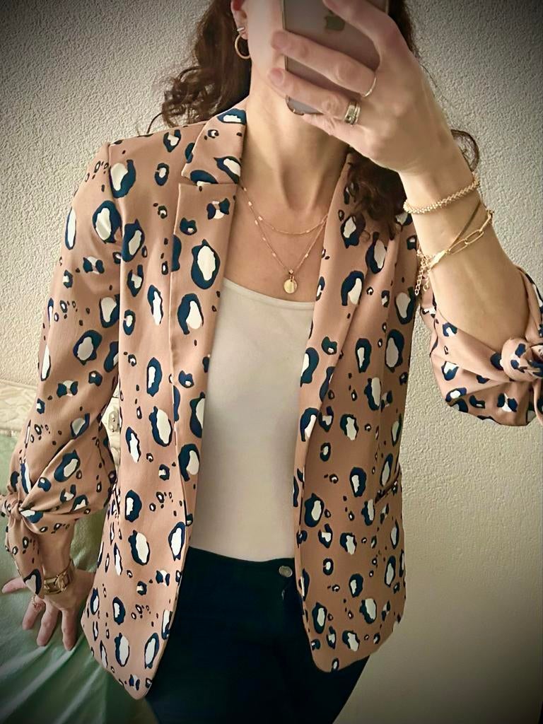 Steps blazer met dierenprint en geknoopte mouwen, Ophalen of Verzenden, Zo goed als nieuw, Maat 34 (XS) of kleiner, Beige