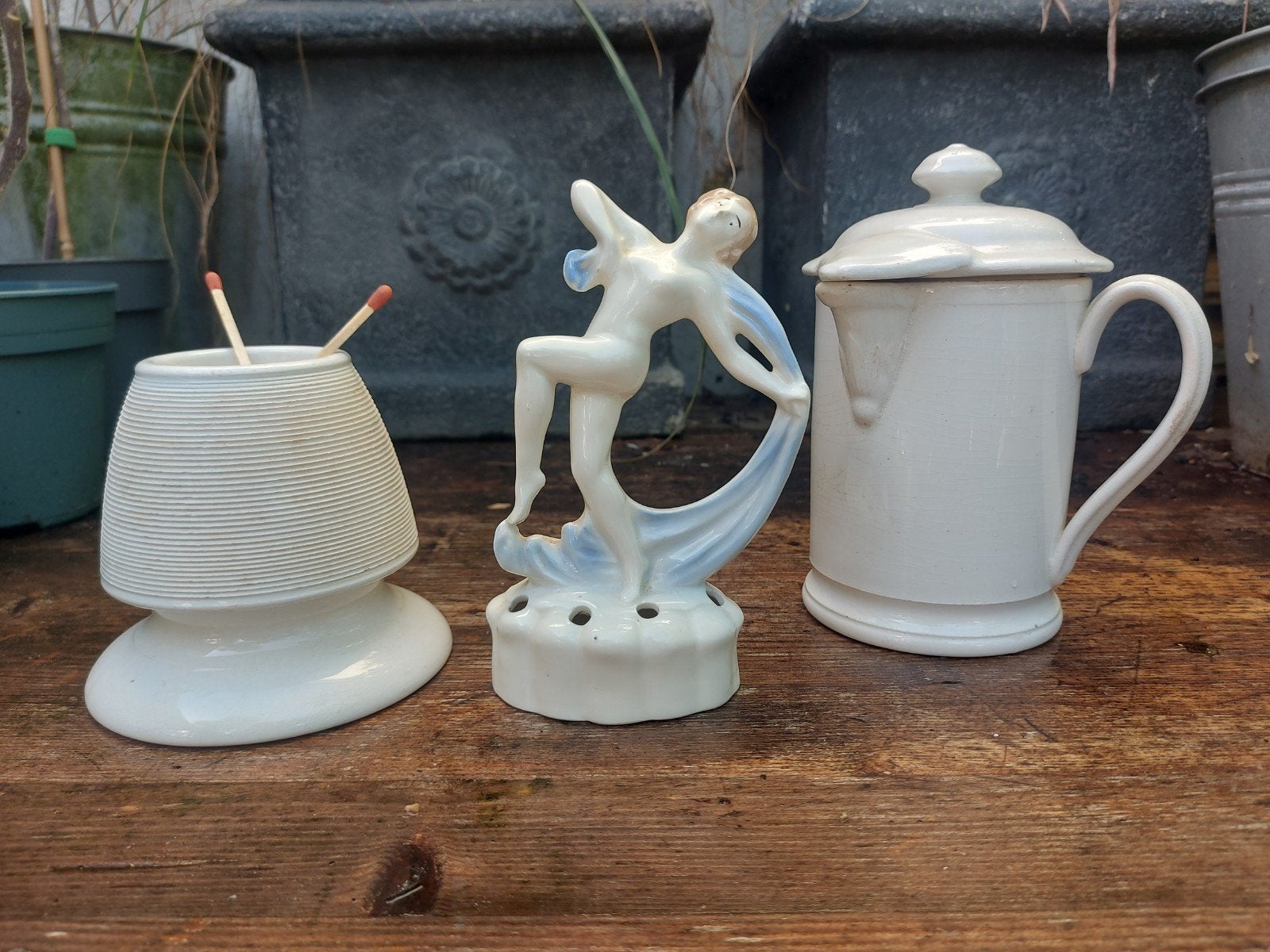 3 x antiek aardewerk gemerkt gestempeld, Ophalen of Verzenden
