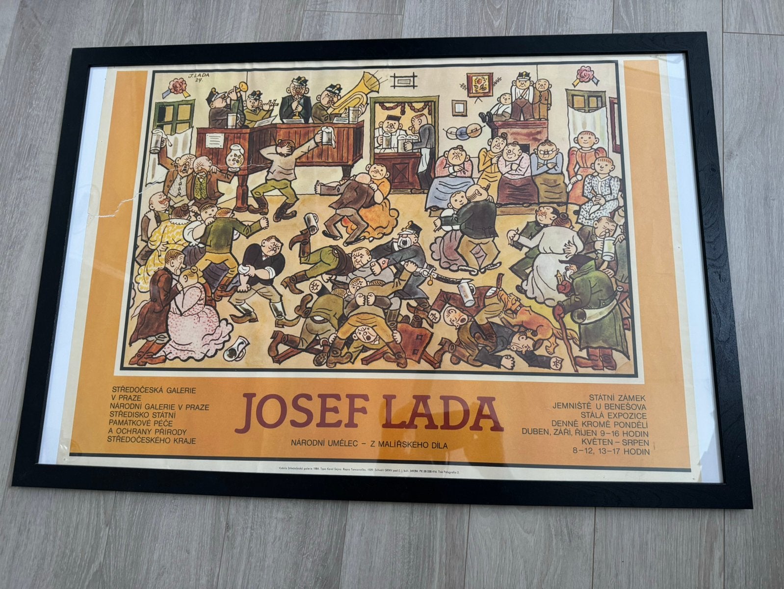 Josef Lada poster in lijst 60x90 cm, Gebruikt, Met lijst, Rechthoekig Liggend, Ophalen of Verzenden