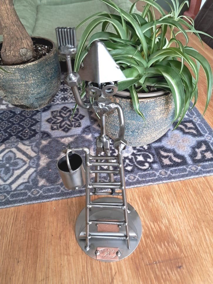 ijzeren moerenbeeldje schilder van STEELMAN 27.5 cm hoog, Verzamelen, Beelden en Beeldjes, Ophalen, Gebruikt, Overige typen