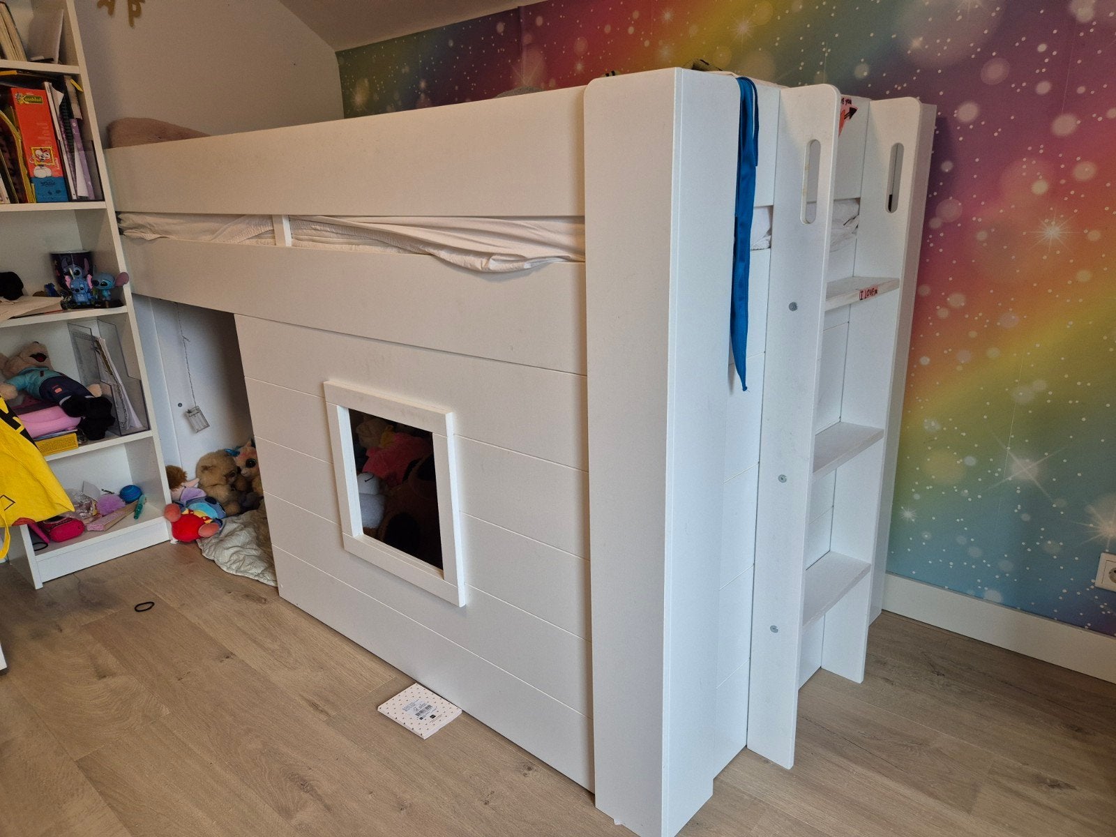 Halfhoogslaper wit met speelhuisje, Ophalen, Gebruikt, 90 cm, Eenpersoons
