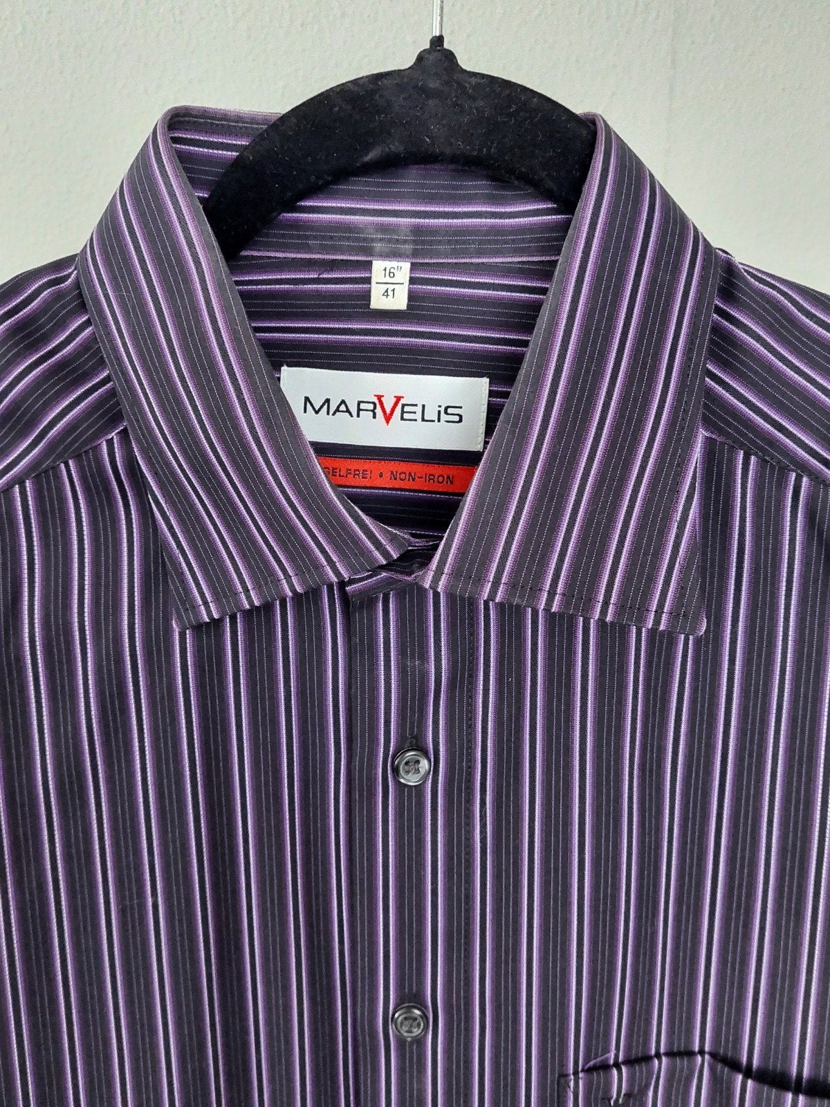 Marvelis Non-Iron heren overhemd - paars gestreept - maat 41, Kleding | Heren, Marvelis, Paars, Ophalen of Verzenden, Zo goed als nieuw