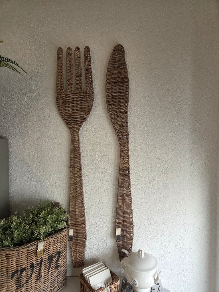 Riviera maison   rattan mes en vork  wand deco, Ophalen of Verzenden, Zo goed als nieuw