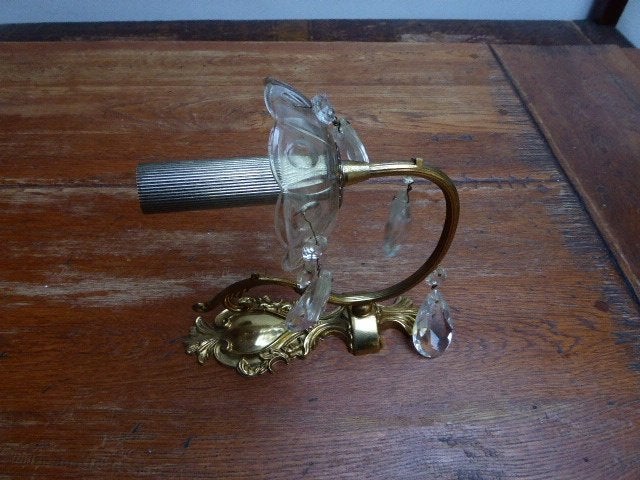 Barok wandlampje met glas en kristal, Antiek en Kunst, Antiek | Lampen, Ophalen of Verzenden