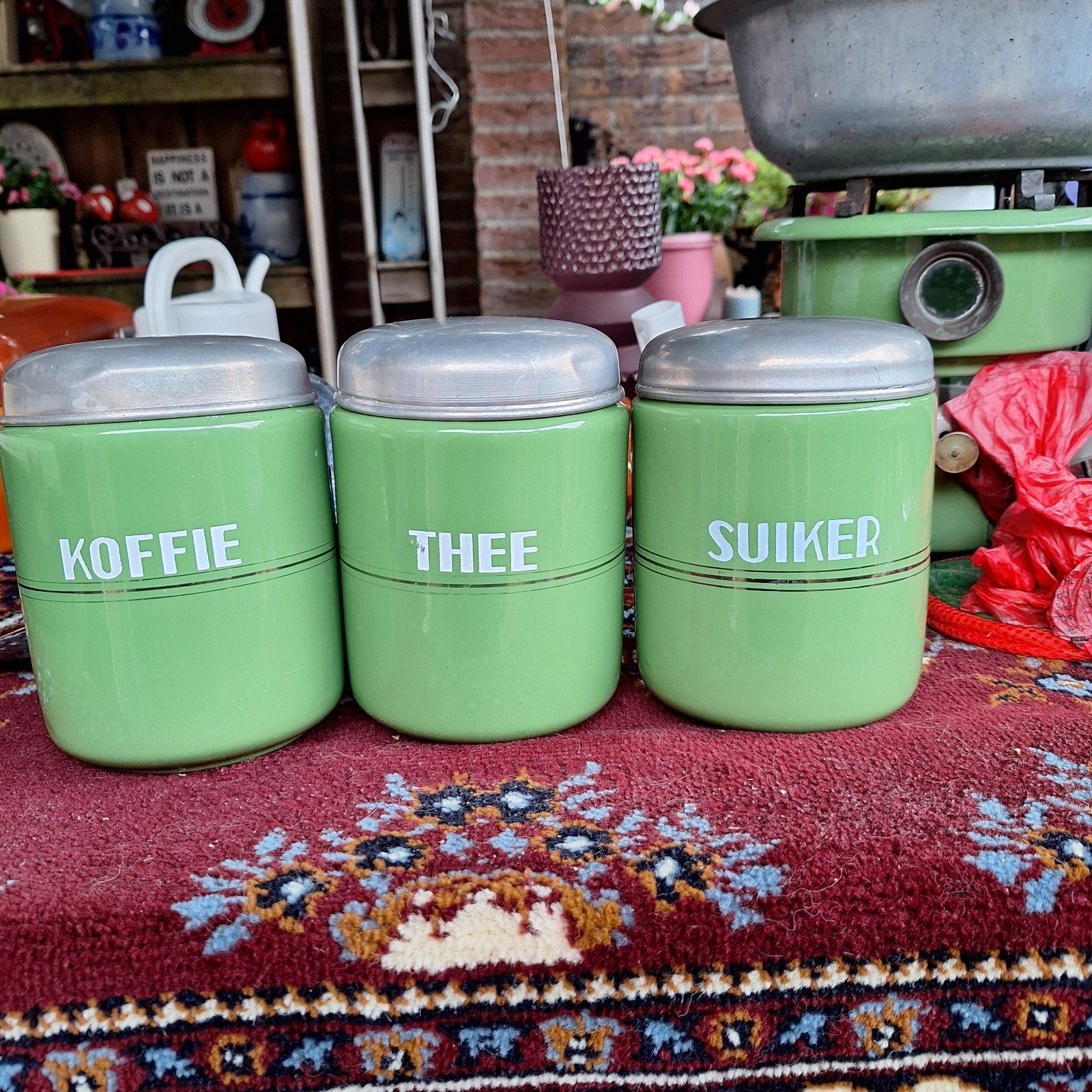 Vintage voorraadpotten set (koffie, thee, suiker), Ophalen of Verzenden
