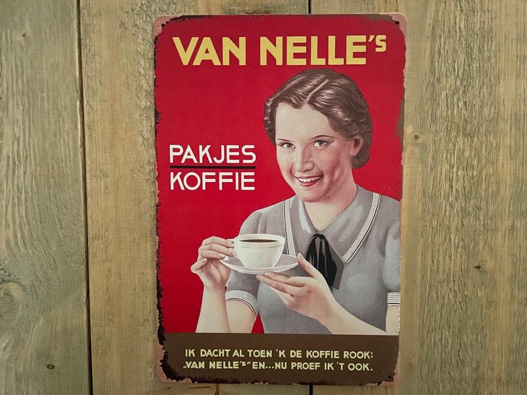 Reclamebord Van Nelle Pakjes koffie 20x30, Verzamelen, Ophalen of Verzenden, Zo goed als nieuw, Reclamebord