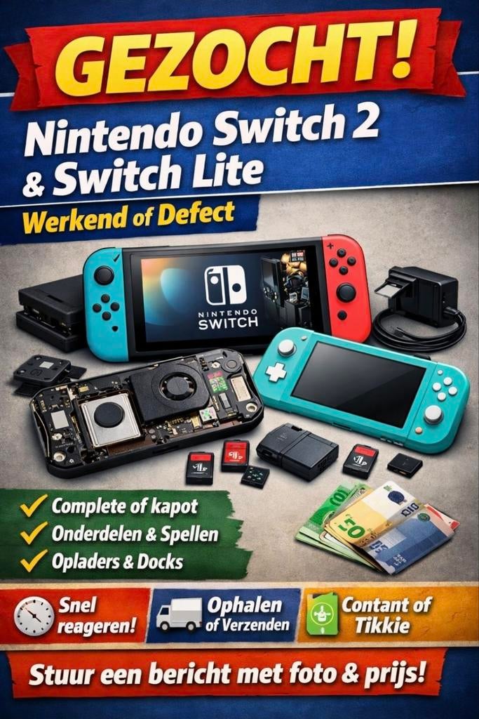 GEZOCHT: Nintendo Switch (2 / Lite / onderdelen / defect), Spelcomputers en Games, Spelcomputers | Overige, Ophalen
