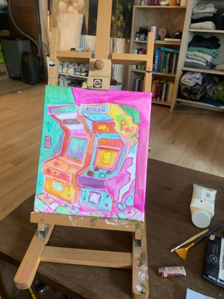 Neon Arcade Spelletjeskast Schilderij - Levendige Kunst, Ophalen of Verzenden