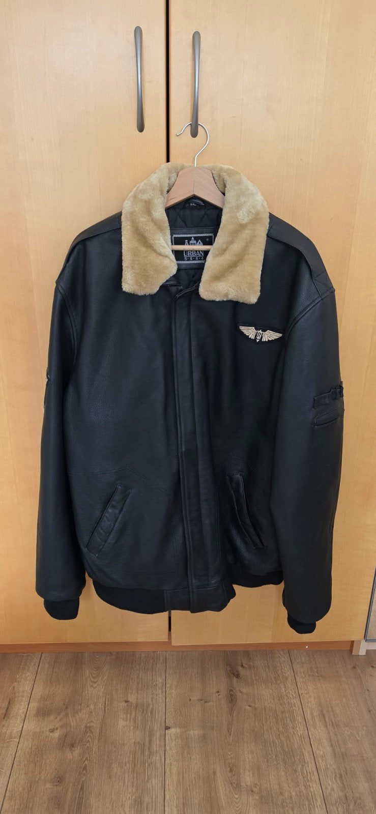 Stijlvol Zwart Leren Pilotenjack met Bontkraag - Maat XXL, Kleding | Heren, Ophalen of Verzenden, Zo goed als nieuw, Overige maten
