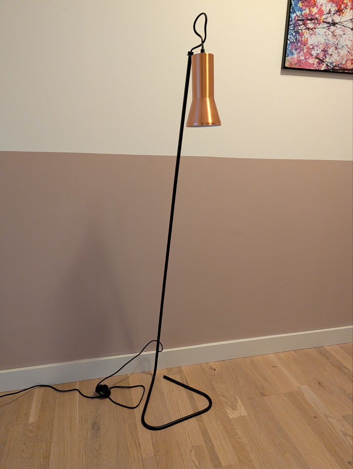 Moderne koperkleurige vloerlamp, 140cm hoog, Ophalen, Gebruikt, 100 tot 150 cm, Metaal