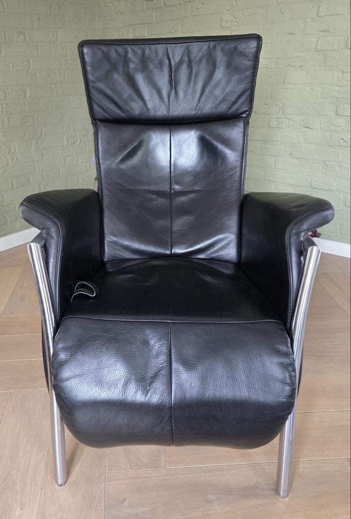 Zwarte leren relaxfauteuil, gebruikt maar netjes, Gebruikt, 100 tot 125 cm, Leer, Ophalen of Verzenden