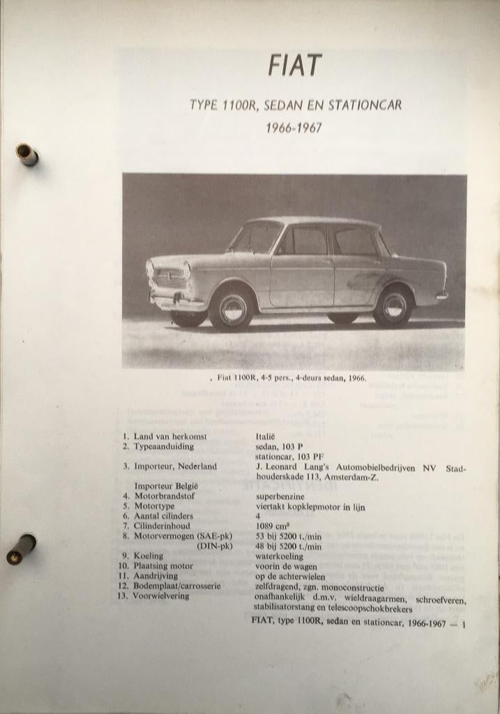 Fiat 1100 1966-67. Olyslagers autotechnisch handboek 62 blz., Auto diversen, Handleidingen en Instructieboekjes, Ophalen of Verzenden