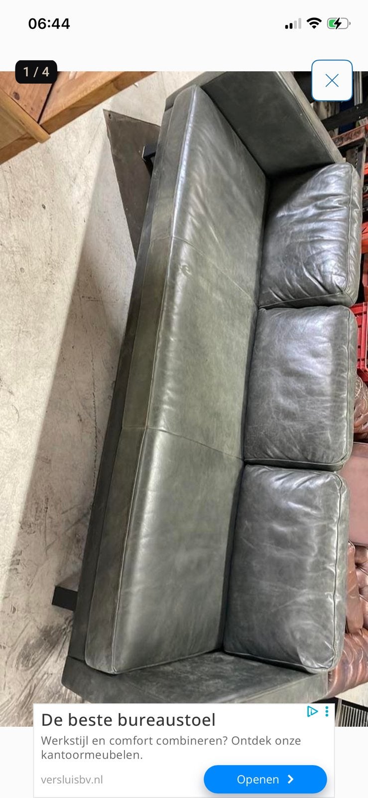 Stoere geschuurd lerenbank groen, Ophalen, Zo goed als nieuw, 75 tot 100 cm, 200 tot 250 cm