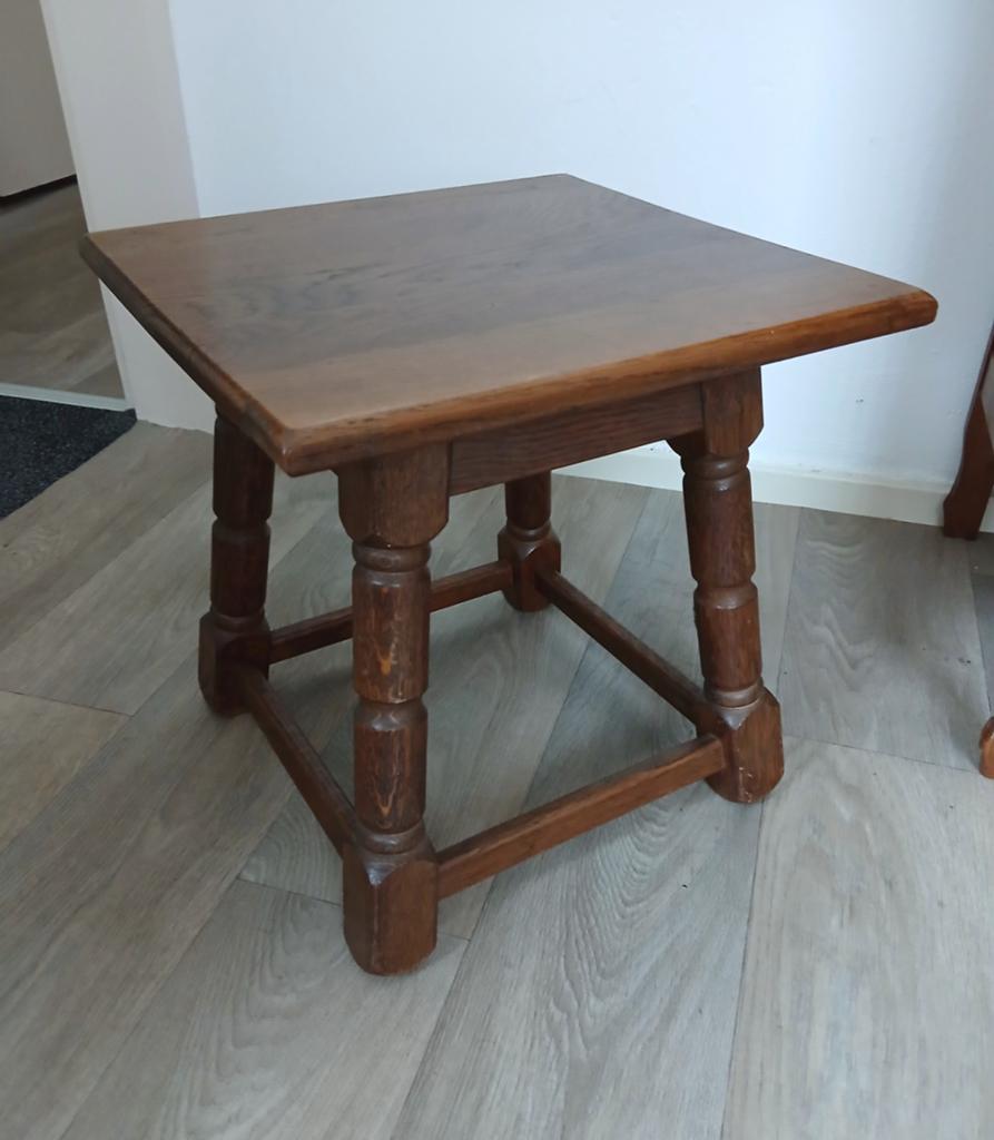 vintage rustiek antiek eiken tafeltje, stool, plantentafel, Ophalen of Verzenden, Rechthoekig, Minder dan 55 cm, Minder dan 45 cm