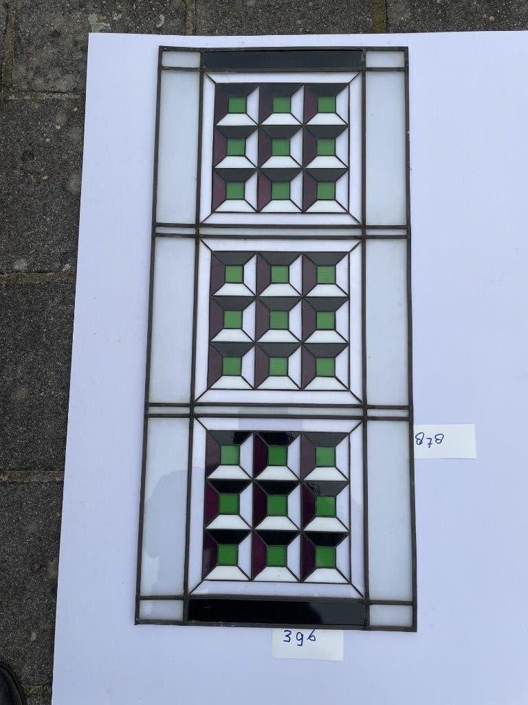 4 Prachtige glas in lood raam met geometrisch patroon, Ophalen, Gevelraam of Ruit, Gebruikt, Minder dan 80 cm