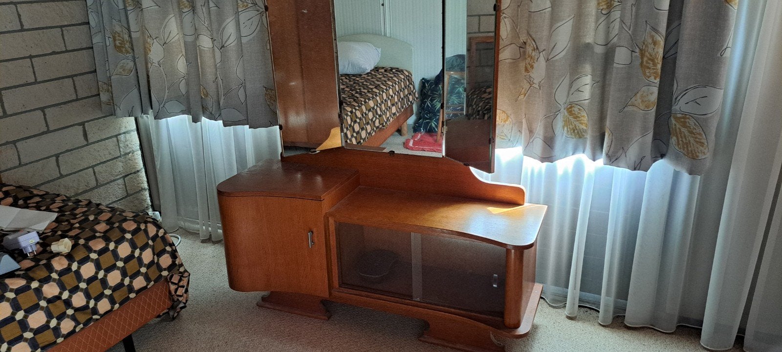Vintage kaptafel met drie spiegels, Ophalen, 100 tot 150 cm, Zo goed als nieuw, 150 tot 200 cm