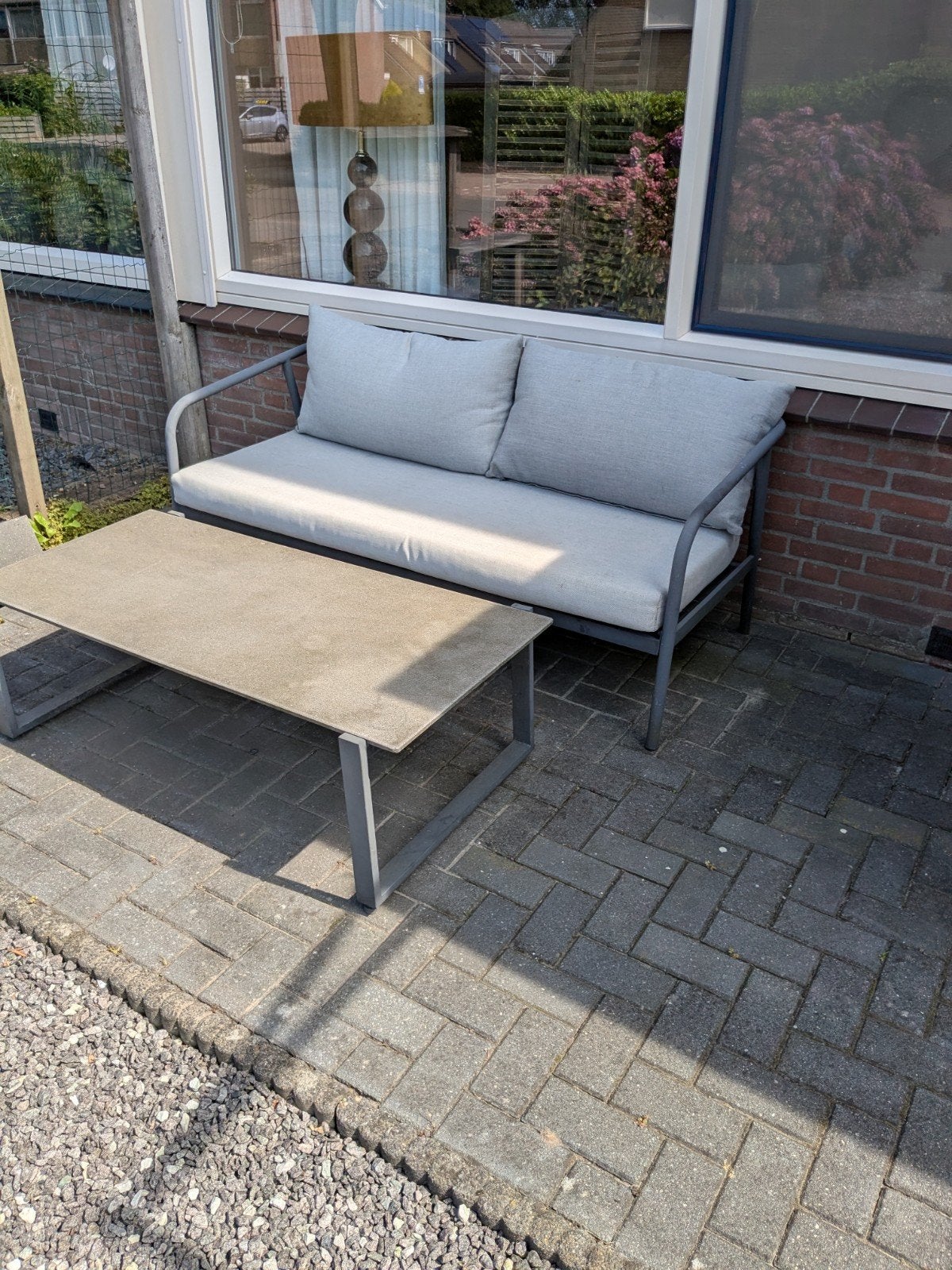 Tuinsetje, bank en tuintafel, Gebruikt, Aluminium, Ophalen, 2 zitplaatsen
