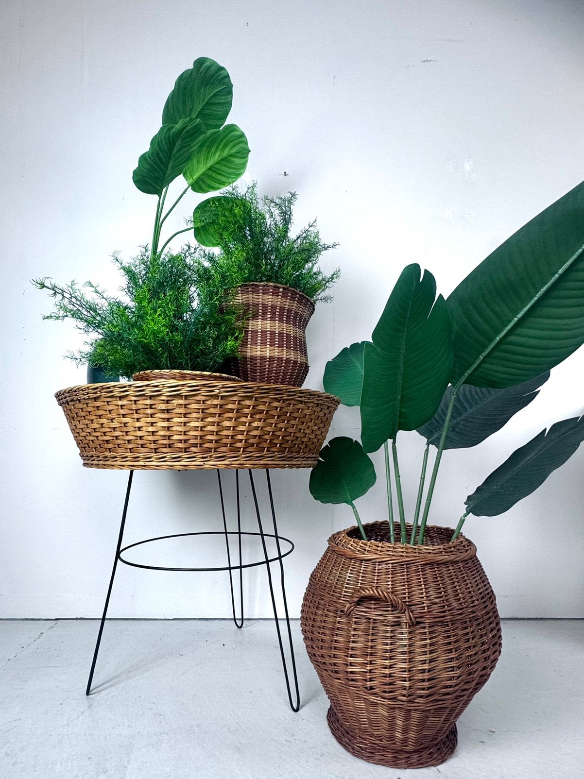 VINTAGE SALE Div. rieten plantenbakken, Tuin en Terras, Ophalen, Balkon, Rond, Zo goed als nieuw
