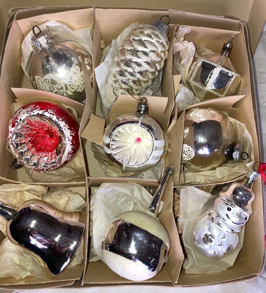 Oude kerstbal ornament in doos nr 2, Ophalen of Verzenden, Gebruikt