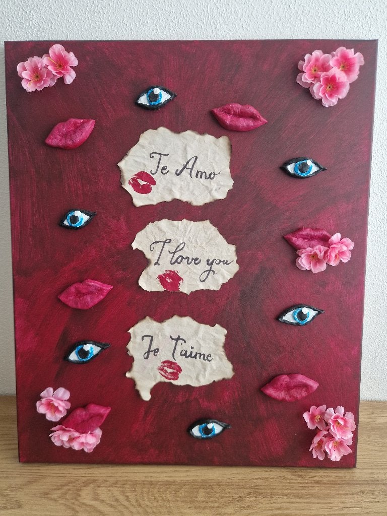 Origineel handgemaakt 3D schilderij – Love thema, Ophalen of Verzenden