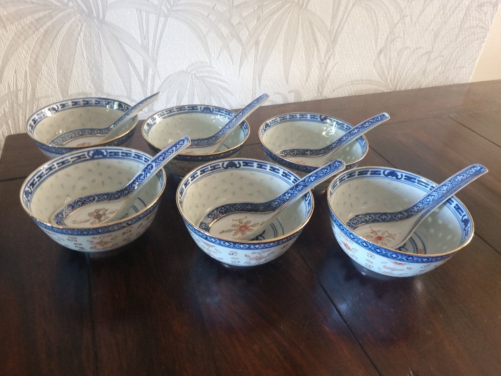 Oude Chinees Porseleinen Wanyu kommen met Lepels., China, Ophalen of Verzenden, Gemerkt
