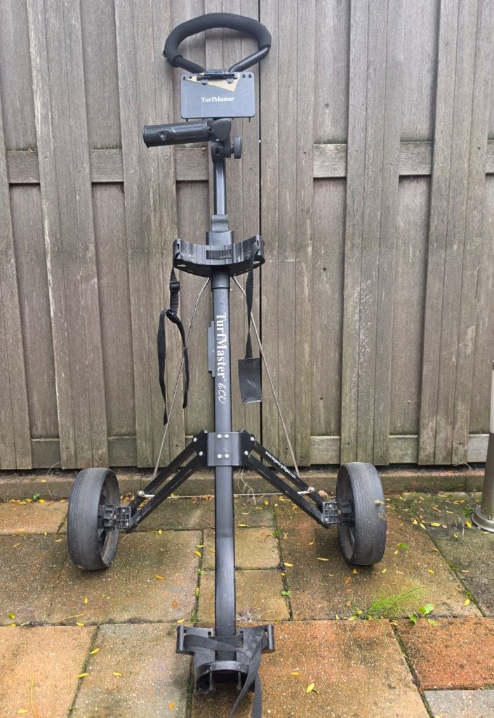 TurfMaster Eco Golftrolley – 2-Wiels Zwart, Ophalen, Gebruikt, Golfkar, Overige merken