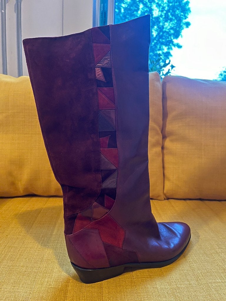 Authentieke jaren 80 laarzen, leer. Unique vintage 80s boots, Hoge laarzen, Ophalen of Verzenden, Gedragen, Rood