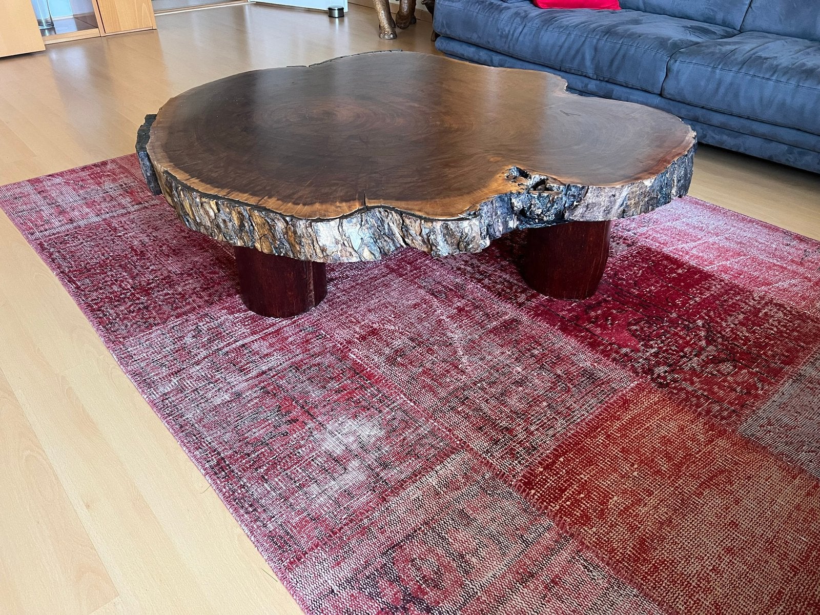 Boomstam salontafel massief hout, Huis en Inrichting, Ophalen, Gebruikt, Rond, 5 – 50