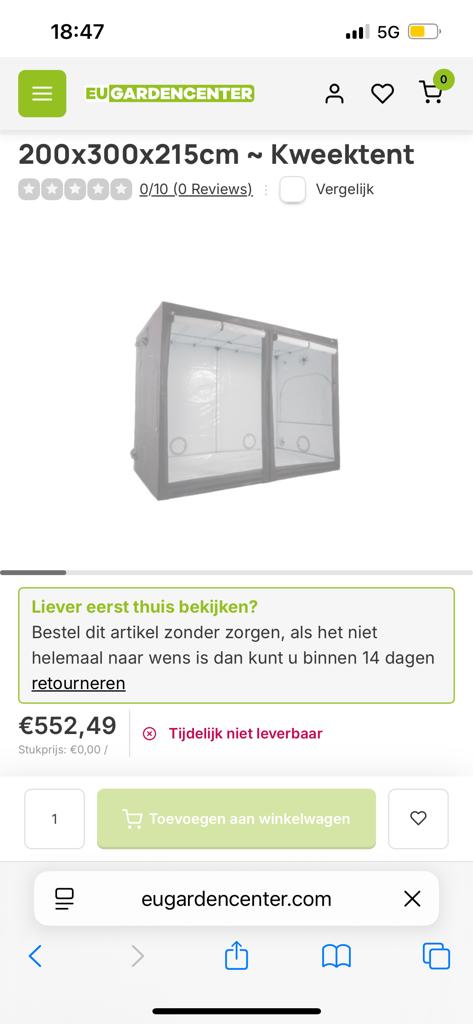 Nieuwe Phantom Kweektent 2x3 meter, Ophalen of Verzenden, Nieuw, Kweektent